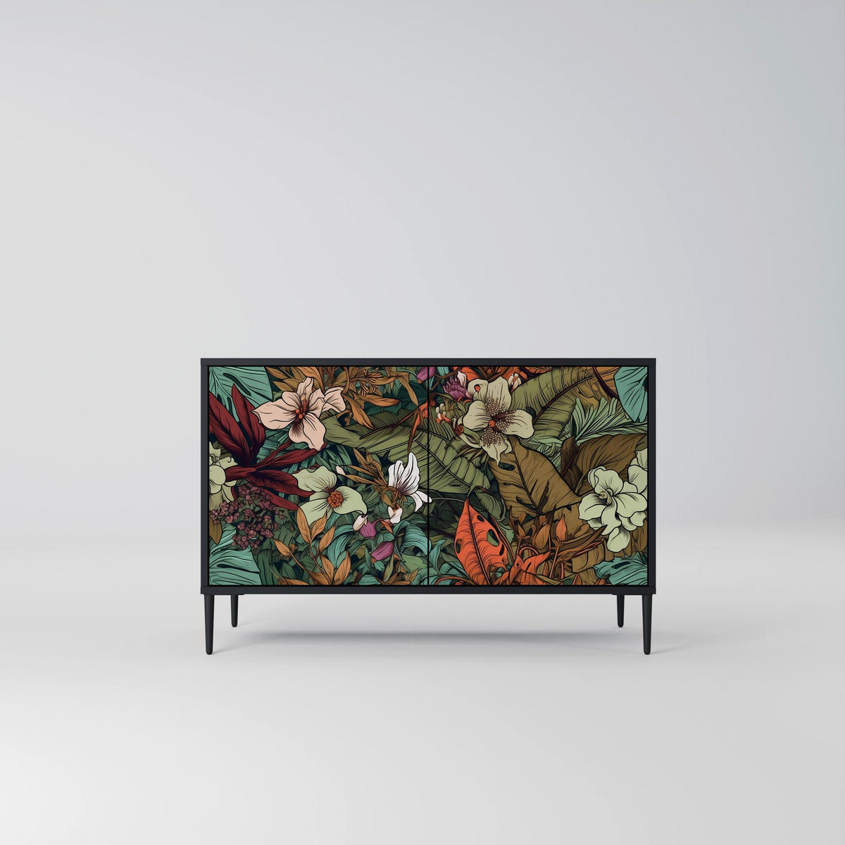 SIDEBOARD BOTANICAL EMERGENCE, Eicheneffekt, 111x42x77,5 cm, 2 Türen - Eichefarben/Buchefarben, Holzwerkstoff/Buchenholz (111/77.5/42cm) - SpaceRebels