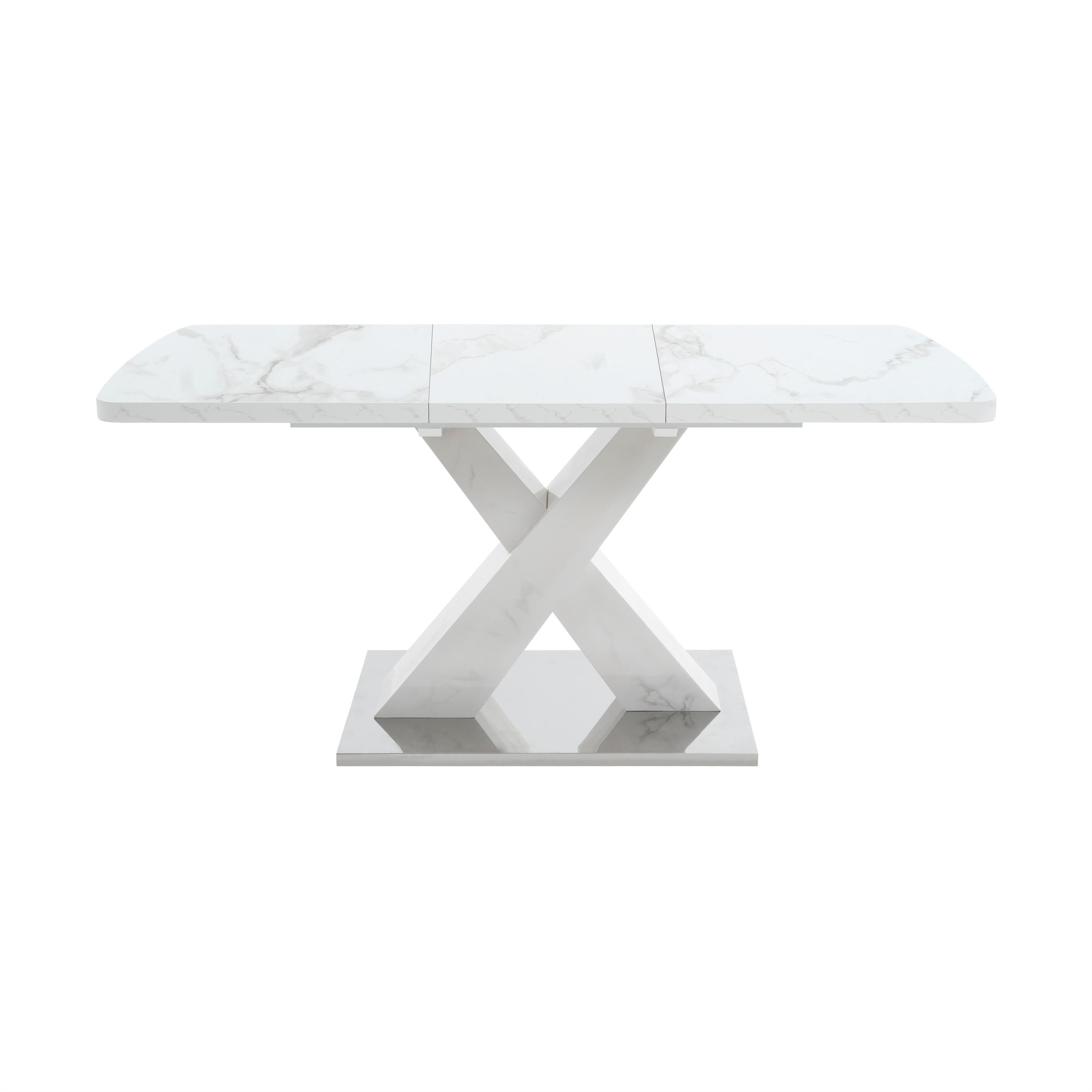 MASA extensibila, aspect marmura alba, cu functie de extensie si cadru in forma de X