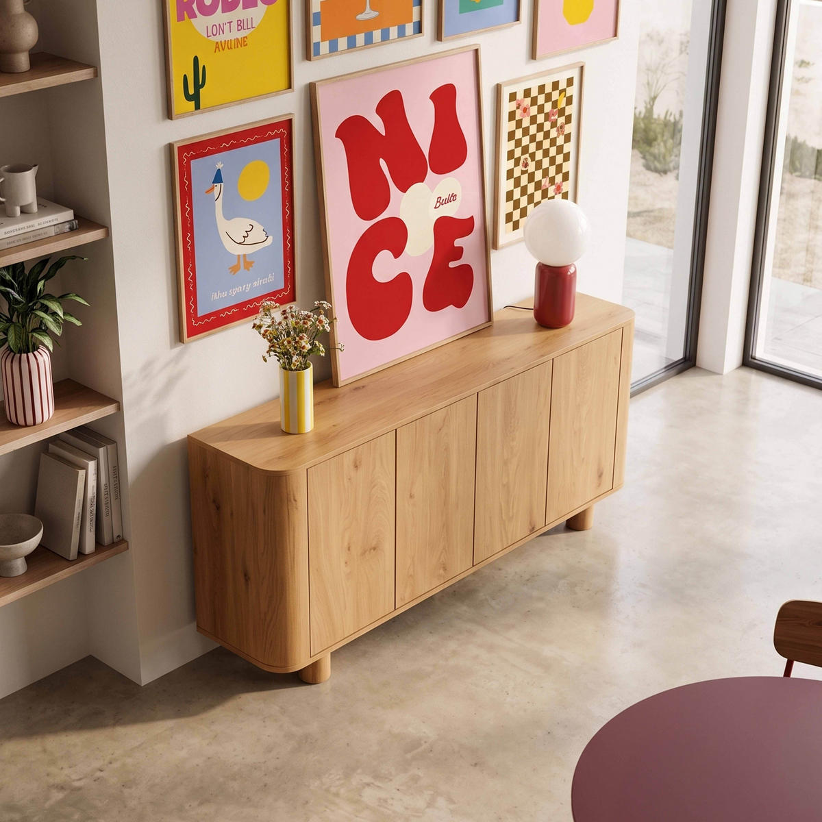 SIDEBOARD 160 cm, helles Holz - Beige, Holz (160/75/40cm) - Oviala