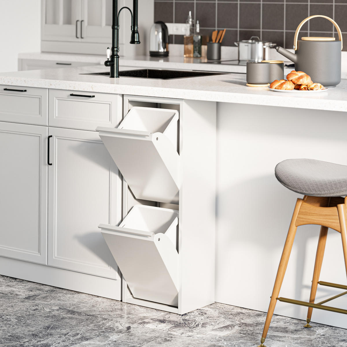 SKŘÍŇ NA ODPADKY Sollentuna - bílá, kov/plast (33/93/25cm) - [en.casa]