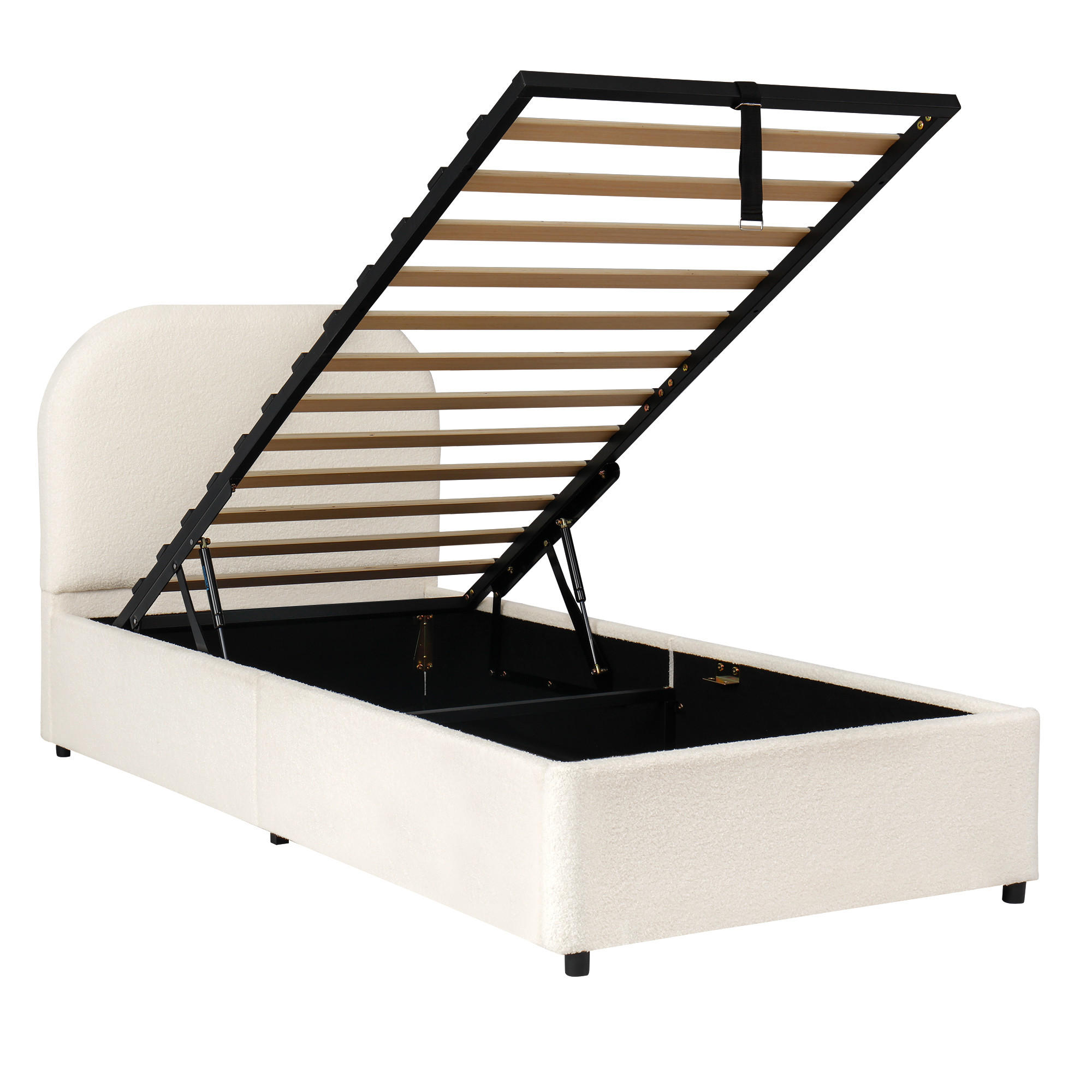 POLSTERBETT 90/200 cm Beige mit Lattenrost, Kopfteil und Stauraum - Beige, Textil (90/200cm) - Oxeza