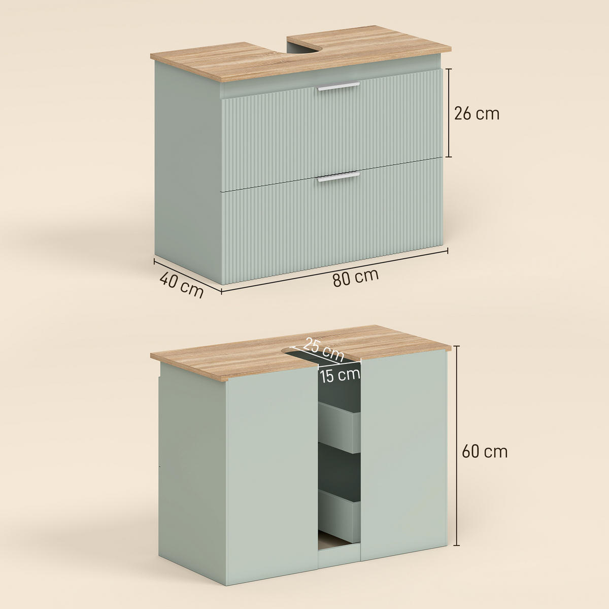 WASCHBECKENUNTERSCHRANK 80/40/60 cm mit 2 Schubladen DE-15952, in Grün - Grün, Holzwerkstoff (80/60/40cm) - ComfortXL