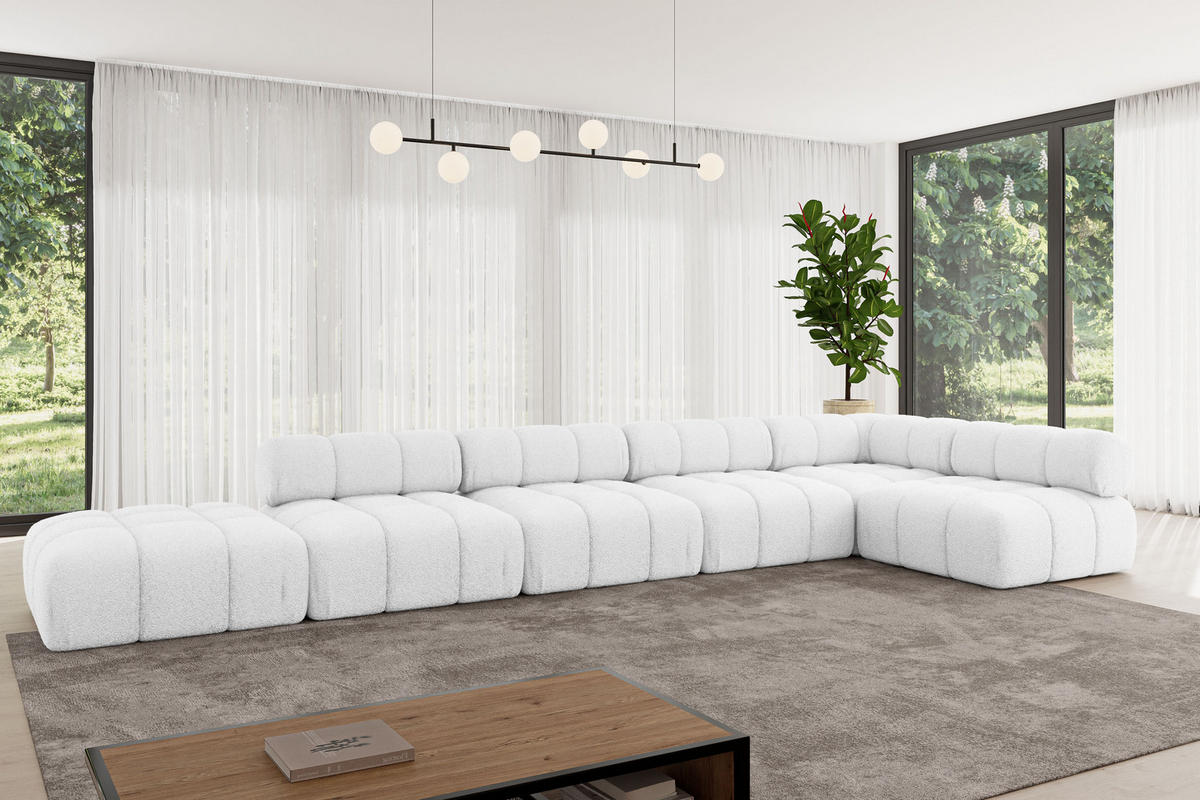 ECKSOFA modulares Sofa Favio-L3 - 475x190x70 cm Weiß Bouclé - Weiß, Holzwerkstoff/Textil (475/190cm) - ALTDECOR