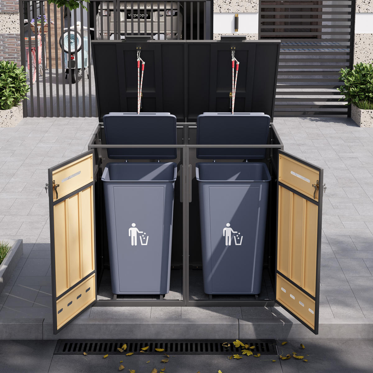 MÜLLTONNENBOX 2er abschließbar 120-240L Lüftung 2 Türen - Multicolor, Metall (84.5/118/132cm) - FLIEKS