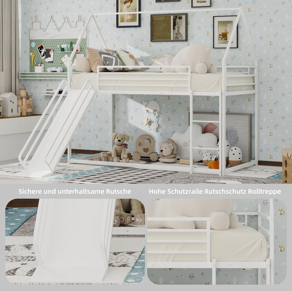ETAGENBETT mit Rutsche 90x190 cm Metall Weiß - Weiß, Holzwerkstoff (90/190cm) - Beauniv
