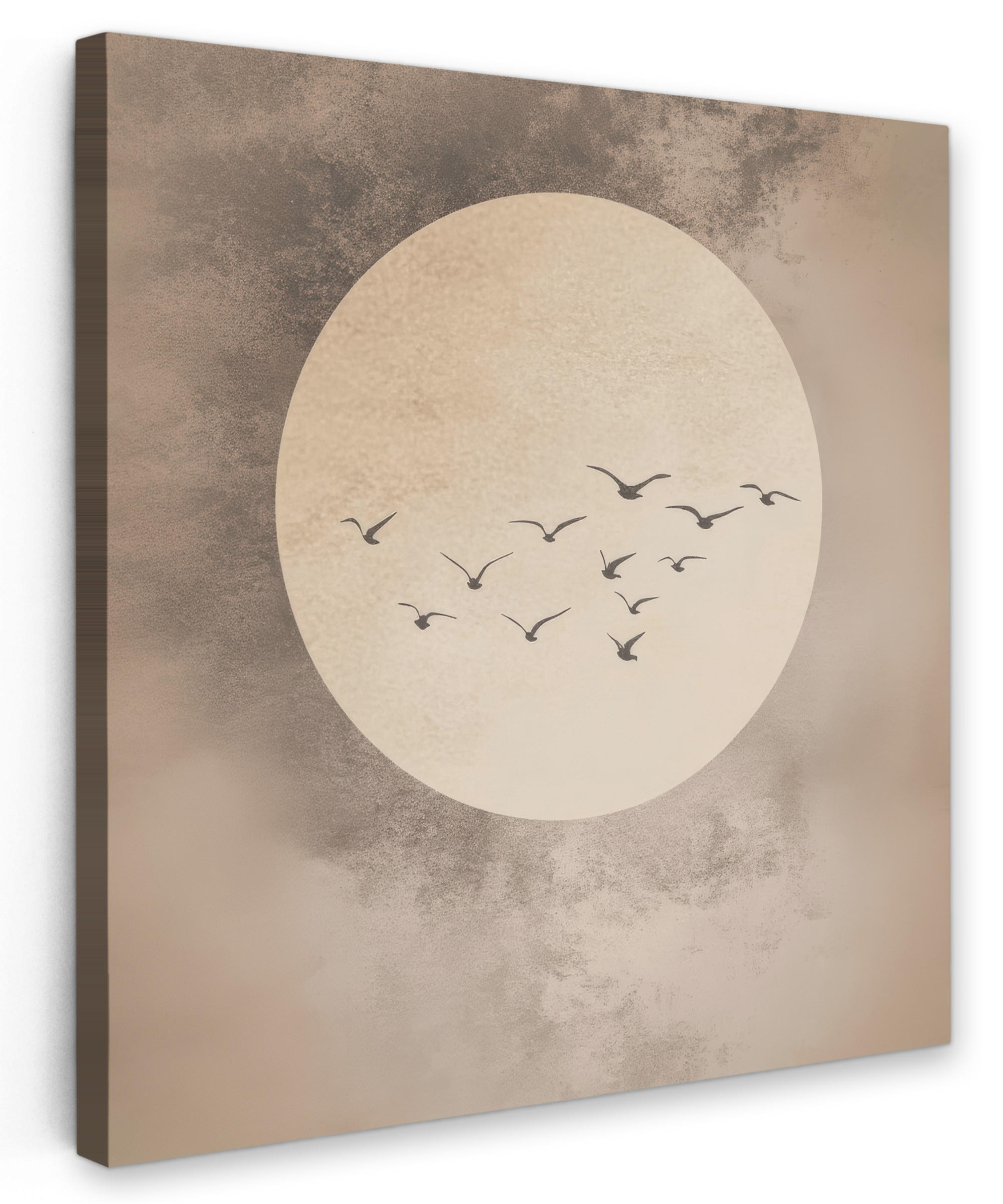 LEINWANDBILD Vogel - Beige - Japanisch 20x20 cm - Taupe, Textil (20/20cm) - MuchoWow