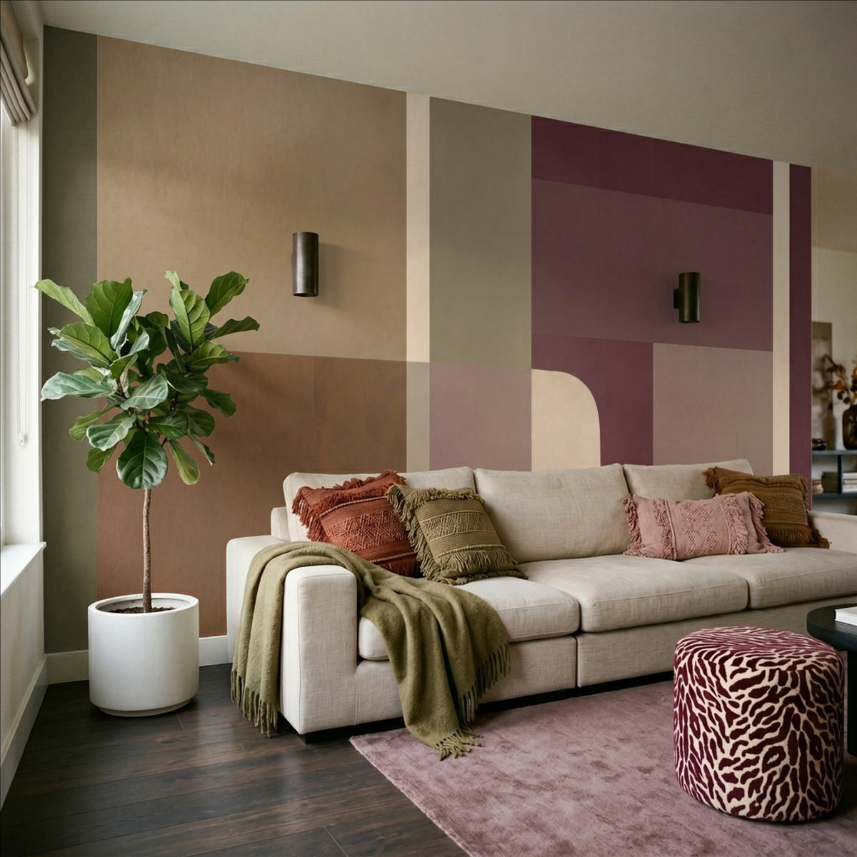TAPETE - Unis - Abstrakt - Bordeaux - Linien - 450x240 cm - Multicolor, Papier (450/240cm) - OnlyWow