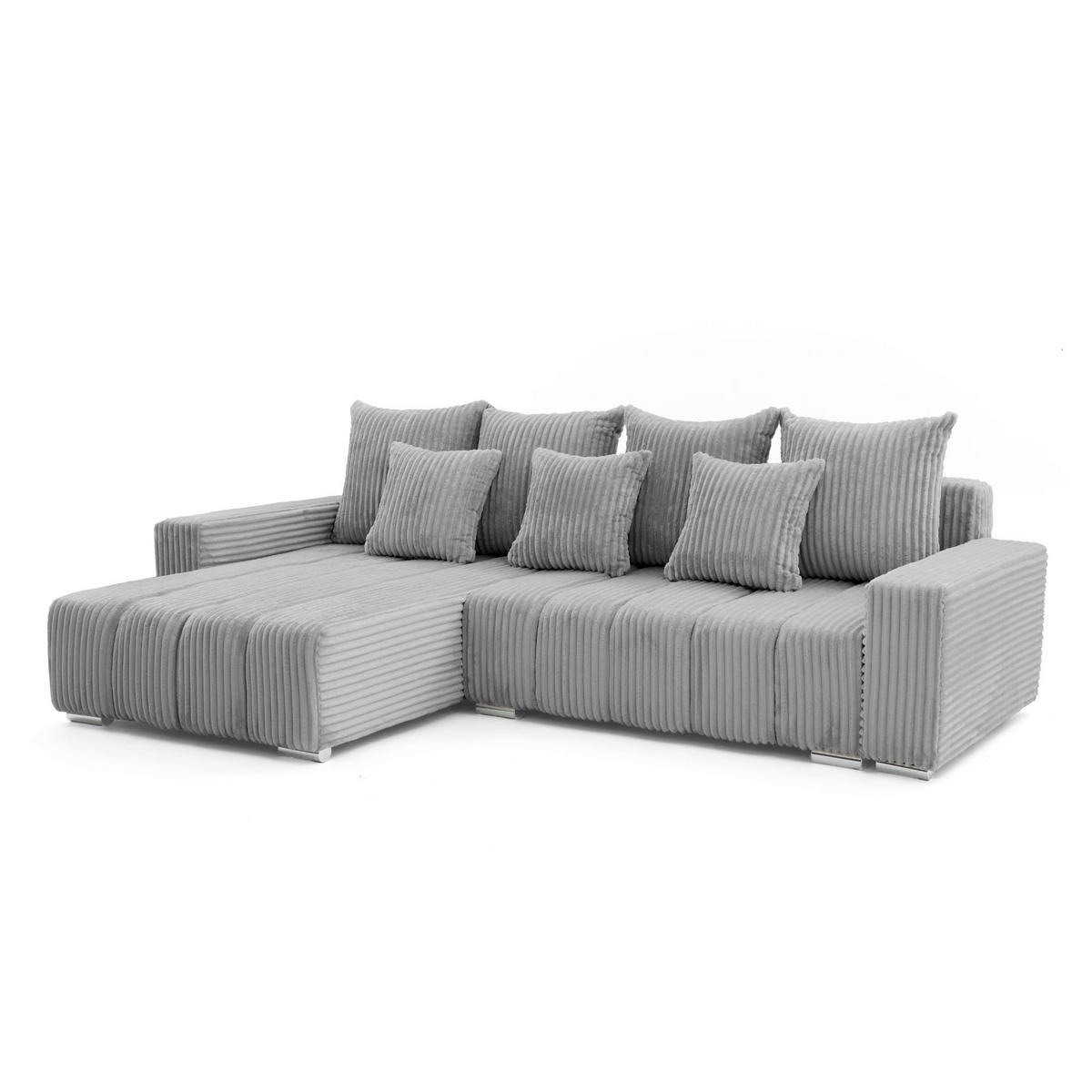ECKSOFA PIANO L Links mit Schlaffunktion 137x234 Cord Grau - Silberfarben/Grau, Holz/Textil (278/178cm) - Muffo