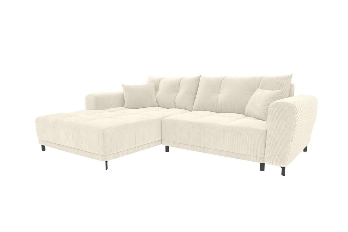 ECKSOFA Massimo Cordstoff Creme inkl. Schlaffunktion Links - Creme/Schwarz, Textil/Metall (246/177cm) - 99rooms