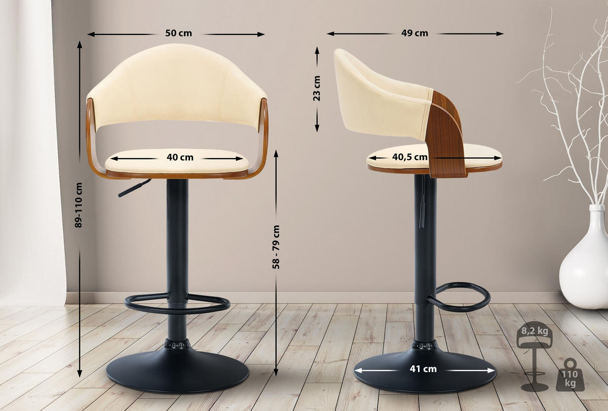 BARHOCKER 2er Set Lederlook walnuss/creme - Walnussfarben/Creme, Textil (50/89/49cm) - CLP