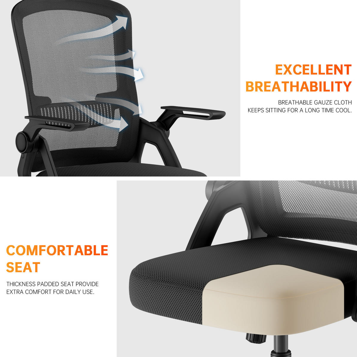 DREHSTUHL Mesh Schwarz ergonomisch klappbare Armlehnen - Schwarz, Metall (23.5/52/62.5cm) - Rattrix