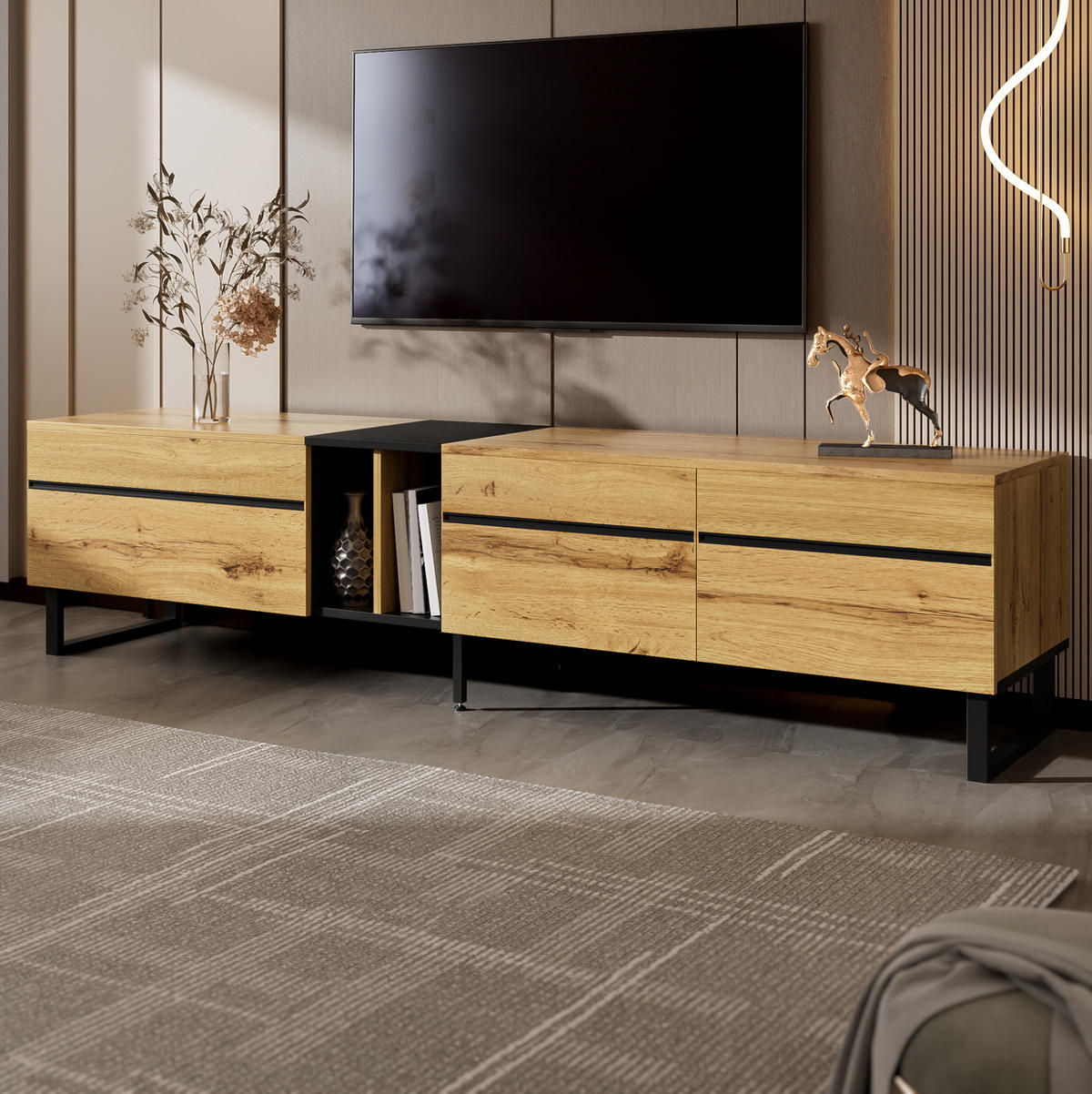 TV-LOWBOARD mit Klappfach 180 x 38 x 45 cm Holzoptik - Braun, Holzwerkstoff (38/45/180cm) - Beauniv