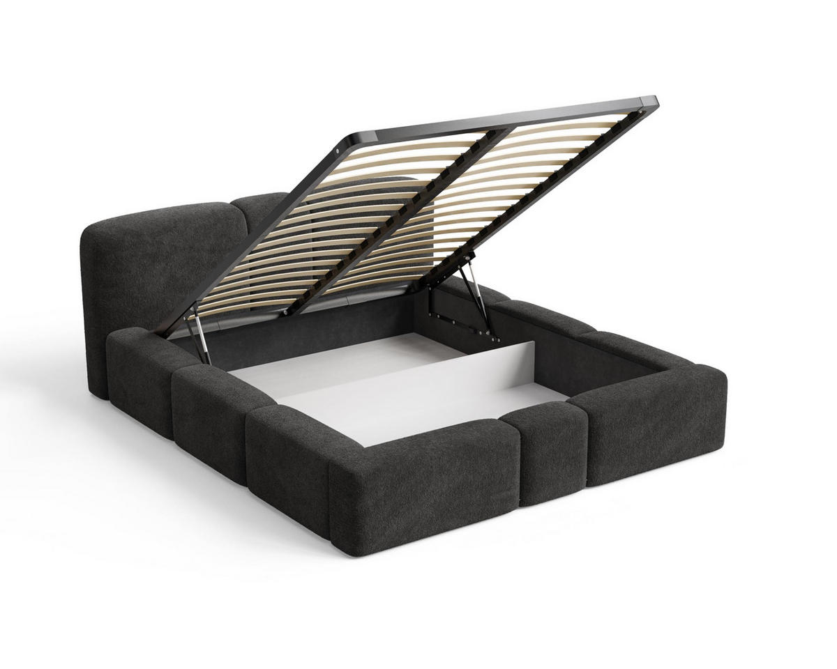 POLSTERBETT Monte160x200 cm- Bettkasten und Stauraum - Doppelbett mit Stabilem Metallrahmen - Monte-Stoff- Schwarz - Schwarz, Holzwerkstoff (160/200cm) - Chilly