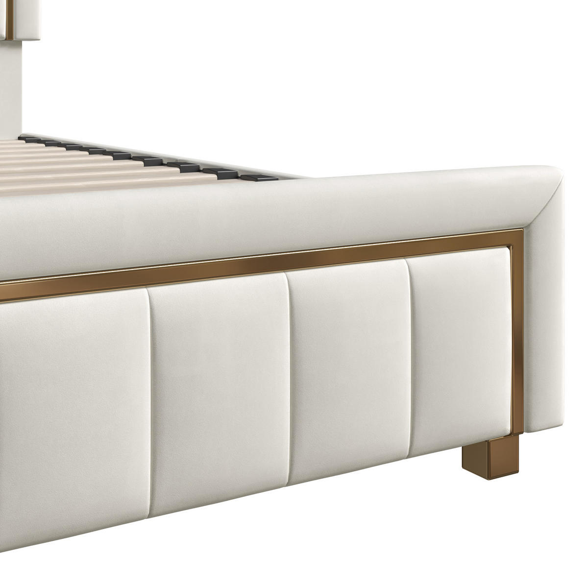 POLSTERBETT 140x190 cm, Samt, goldene Kante, Gaslift, Luxus-Stil, Stauraum, cremeweiß - Creme, Metall (140/190cm) - EuroLiving