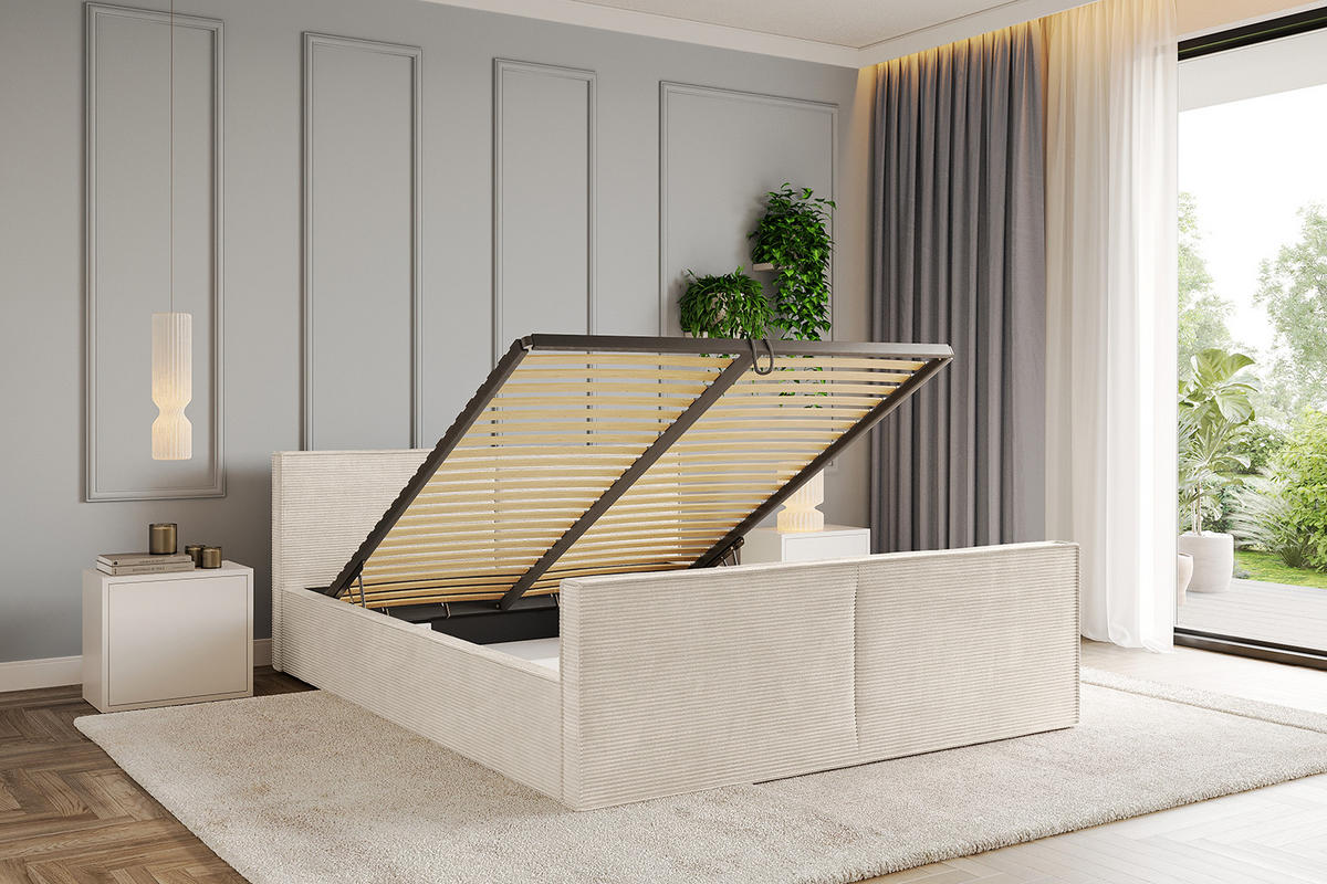 POLSTERBETT mit Bettkasten, Fußteil und Lattenrost, Boxbett ohne Matratze - EMMI-Z-V1 180x200 Beige - Creme, Holzwerkstoff/Textil (180/200cm) - ALTDECOR