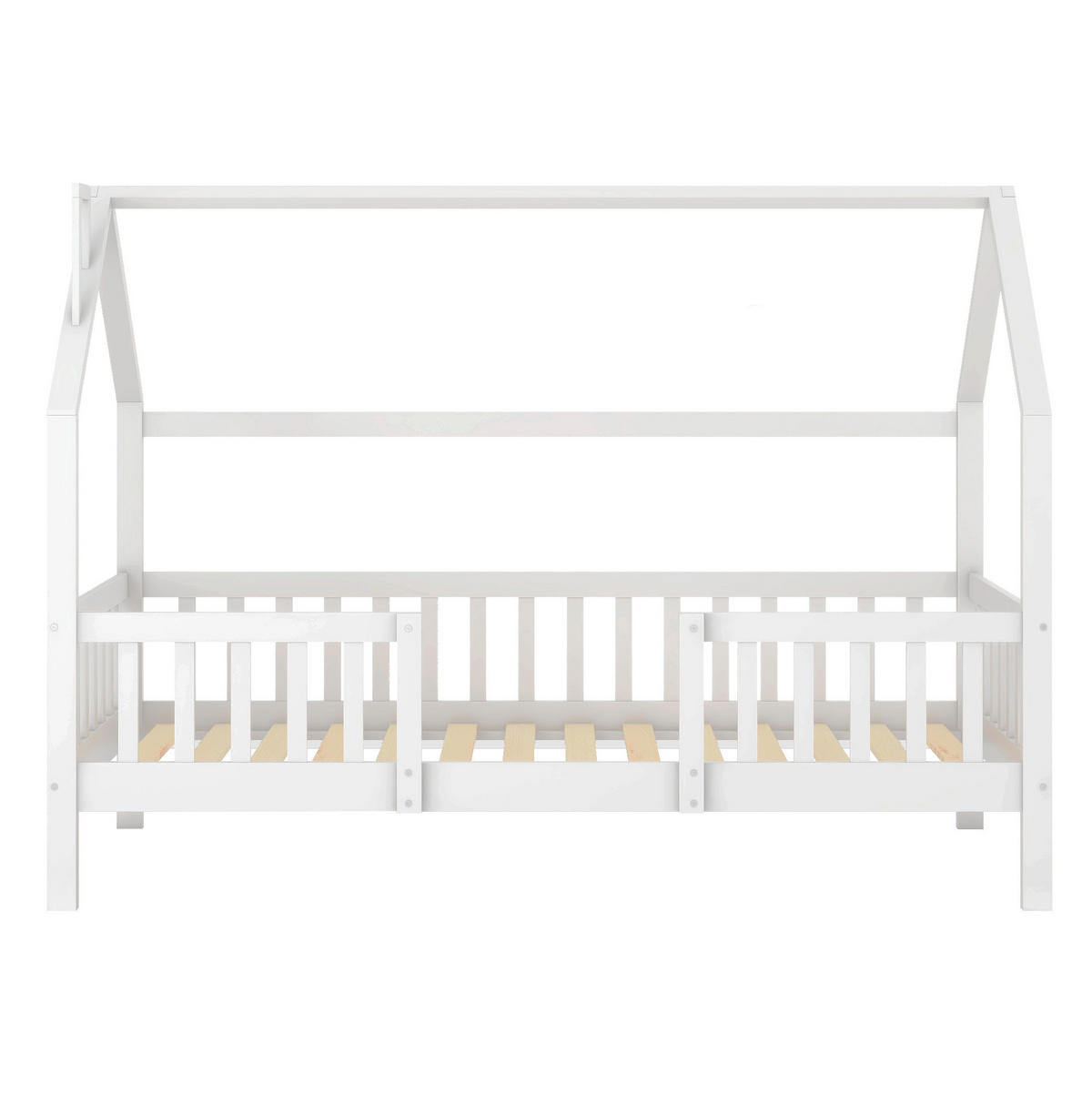 KINDERBETT 90/200 cm mit Dach, Zaun und Lattenrost aus Kiefern, Weiß - Weiß, Holzwerkstoff (90/200cm) - Redom