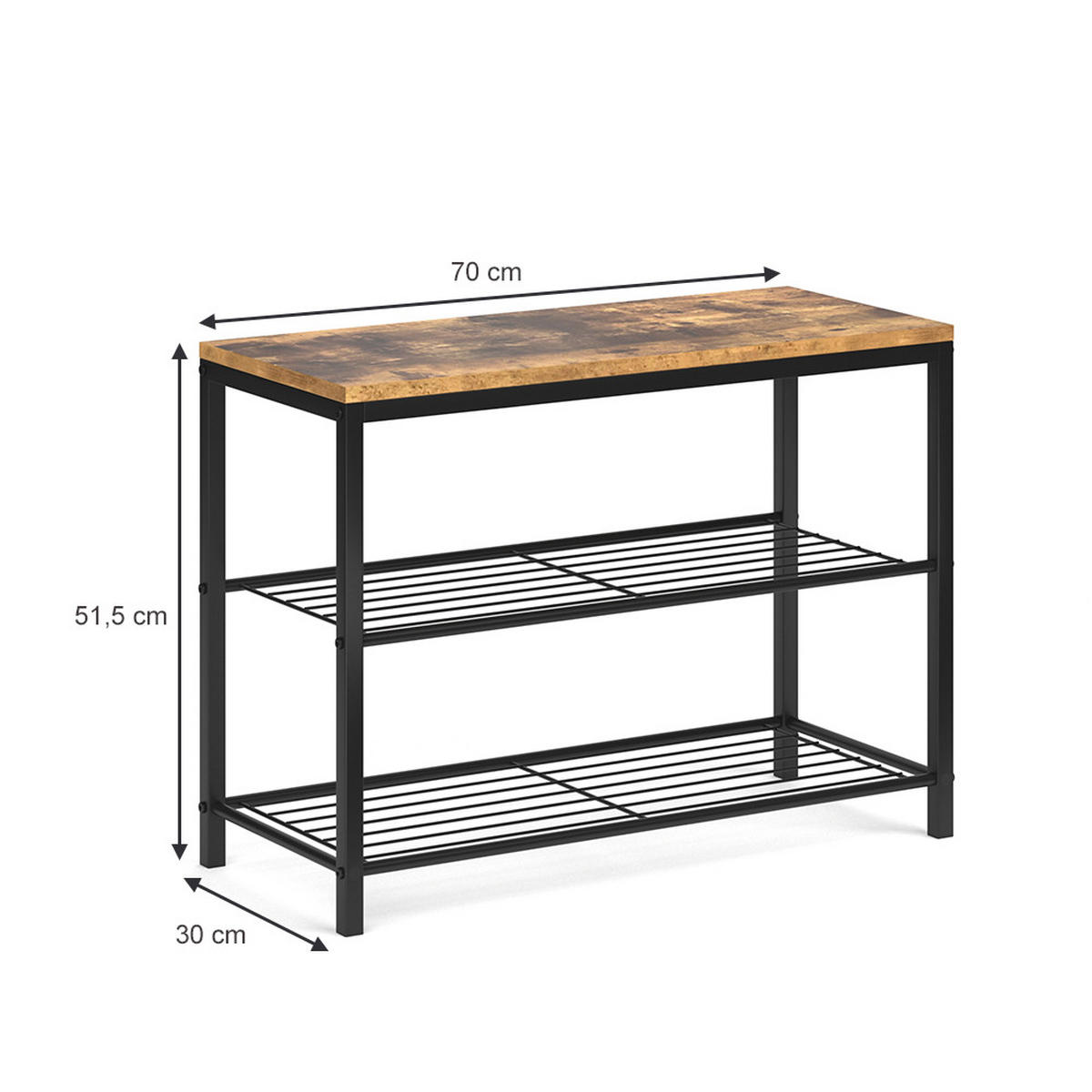 SCHUHBANK Fyrk Antikholz 70 x 51.5 cm - Alteiche/Schwarz, Holzwerkstoff (70/51.5/30cm) - Vicco