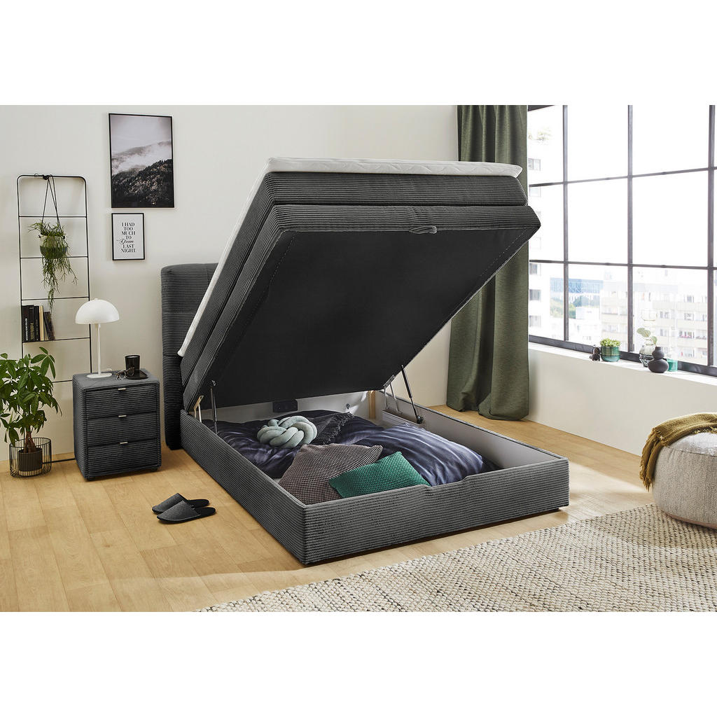 Thumbnail - luma-home Boxspringbett, Anthrazit, Textil, H3, Höhe ca. 17 cm, einzeln stellbar,Rechteckig, 140x200 cm, Schlafzimmer, B...