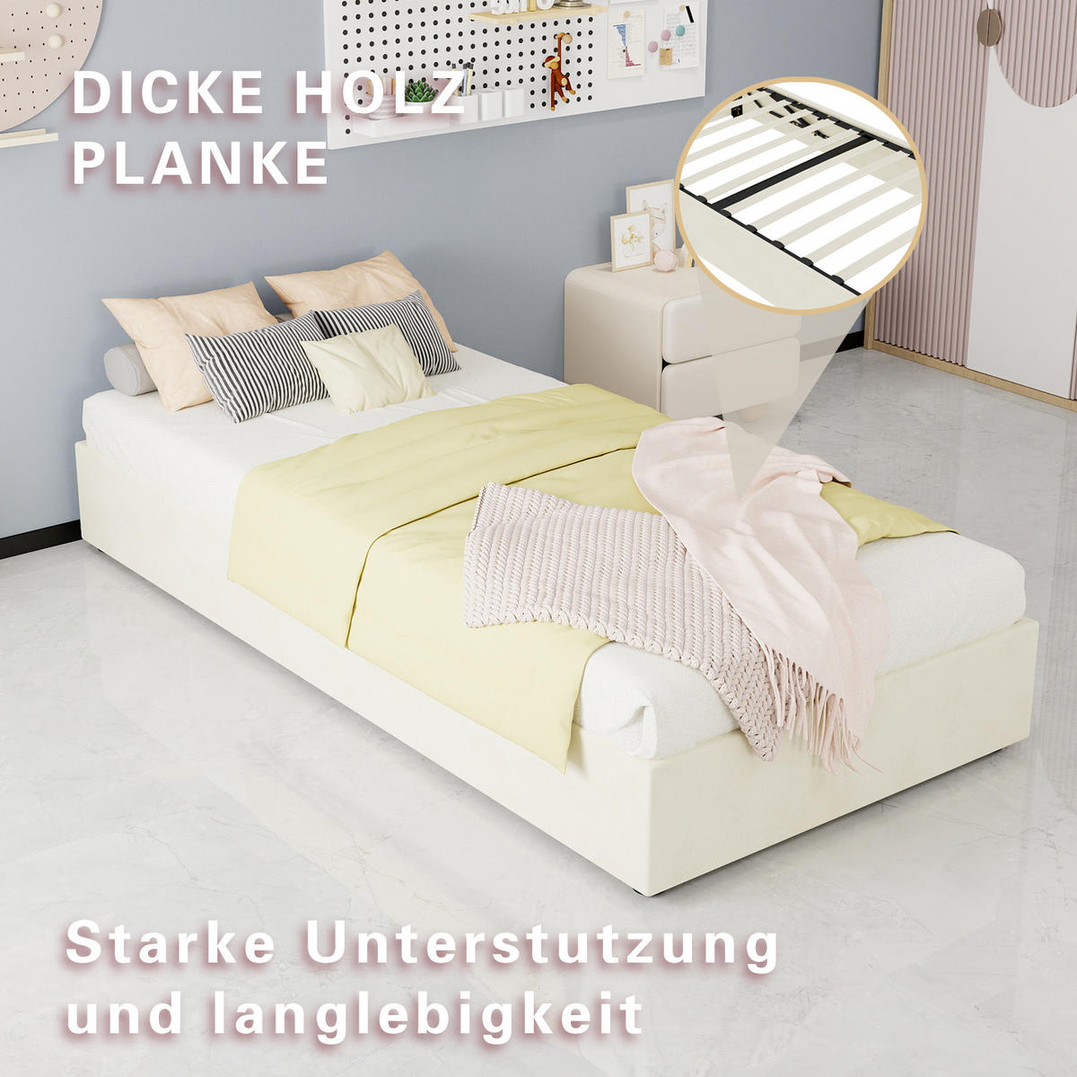 POLSTERBETT 90/200 cm in Beige mit Bettkasten, gepolstertem Kopfteil, Stoff und Metall - Beige, Holzwerkstoff/Textil (90/200cm) - STILVORA