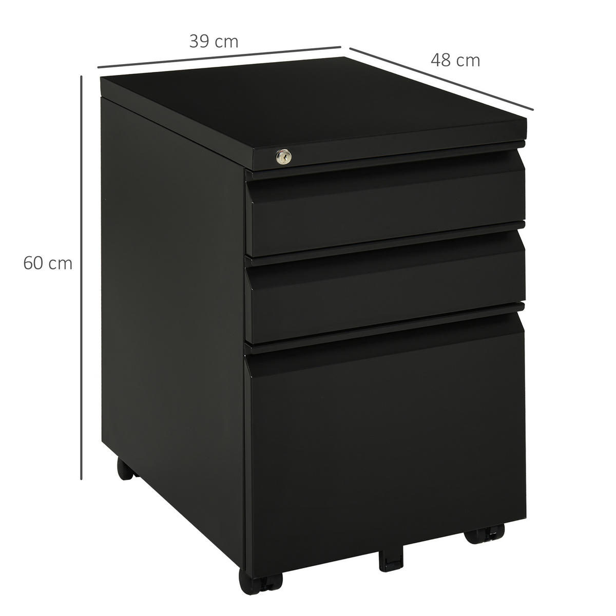 AKTENSCHRANK mit Rädern, konkavem Griff, für Home-Office, Stahl, Schwarz - Schwarz, Metall (48/60/39cm) - Vinsetto