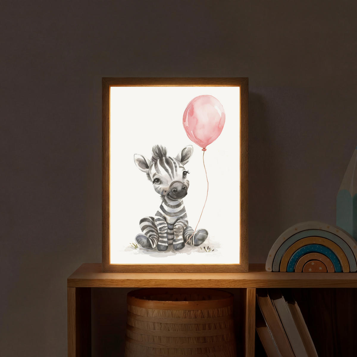 NACHTTISCHLAMPE MIT AKKU Zebra - Baby - Tiere - Rosa Luftballon 30x40 cm - Weiß, Holzwerkstoff (8/30/40cm) - OnlyWow