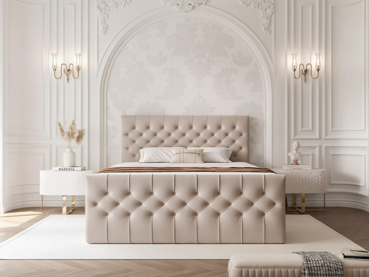BOXBETT JOLIE 120x200 cm mit Matratze, Graubeige - Greige, Textil (120/200cm) - Idohome