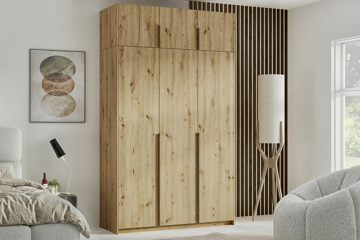 DREHTÜRENSCHRANK Apollonia I ohne Spiegel 150x204cm 3-türig, artisan, schwarze Griffe - Schwarz/Braun, Kunststoff (58/250/150cm) - Margaret Hadas24