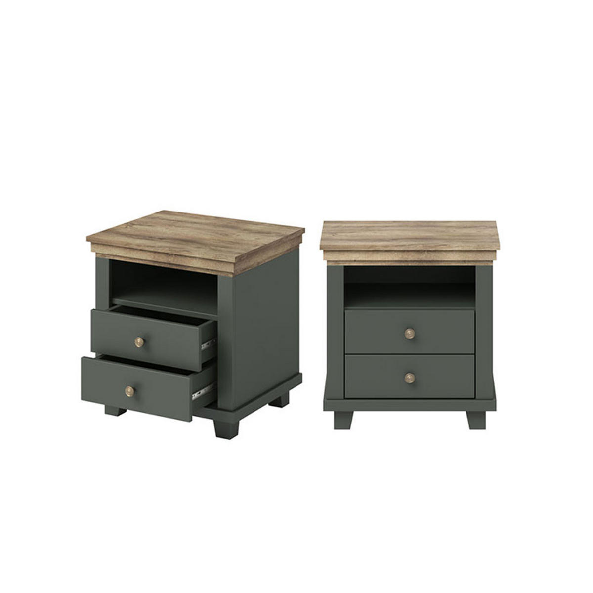 SCHLAFZIMMER-SET Evora grün / eiche lefkas 3-teilig - Braun/Grün, Holz/Holzwerkstoff (160/200cm) - Feldmann-Wohnen