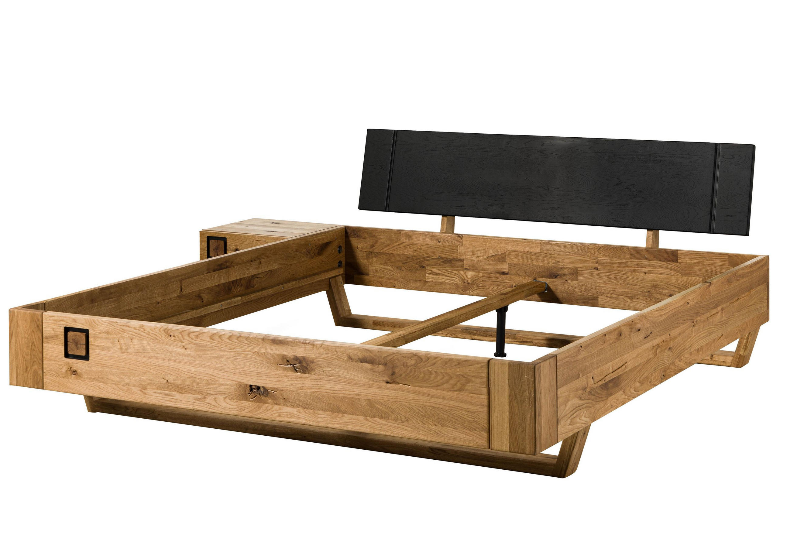 HOLZBETT inkl. Nachttisch links Wildeiche 200x200x81 natur geölt/lackiert KITZBÜHEL #151 - Naturfarben, Holz (200/200cm) - Massivmoebel24