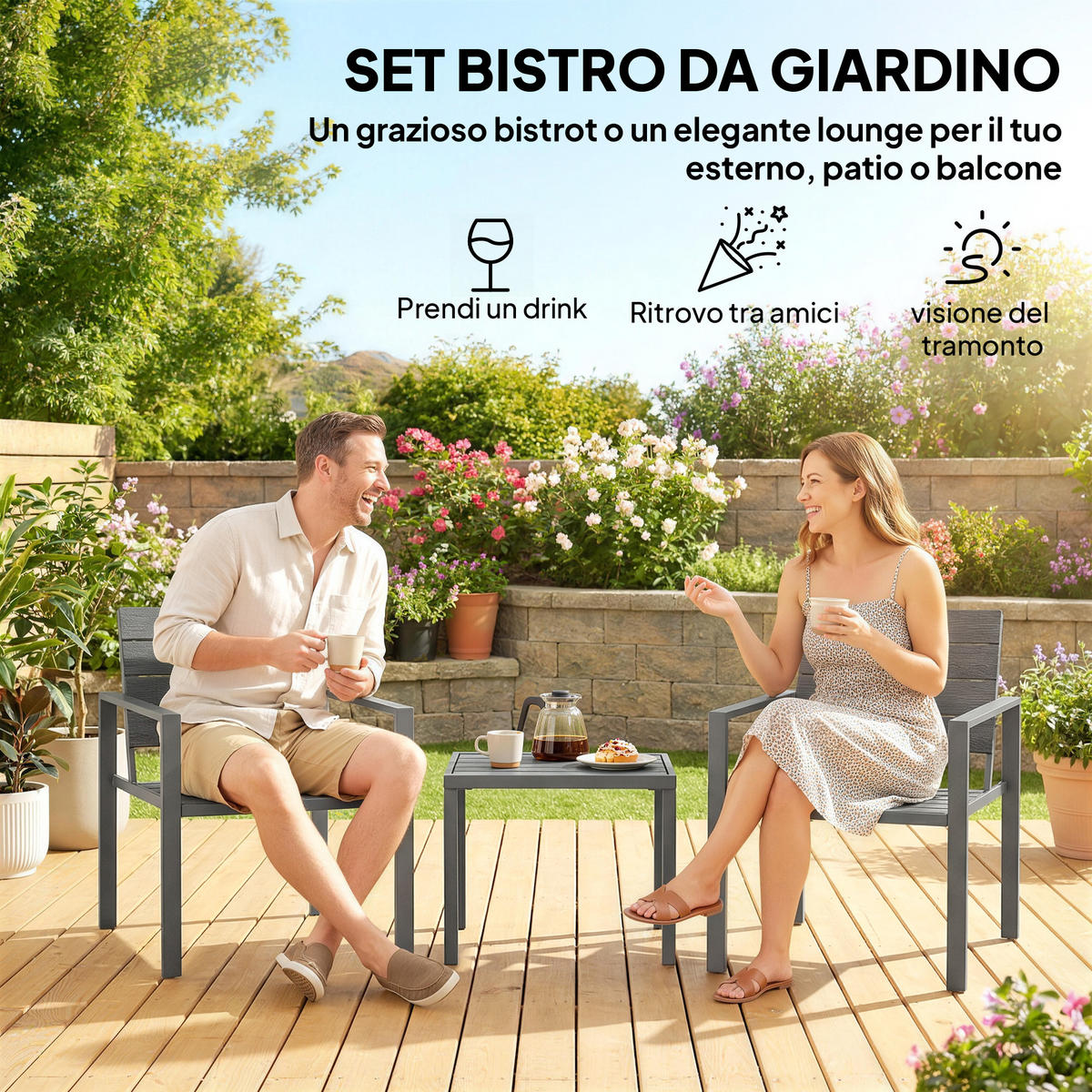 GARTEN-BEISTELLTISCHSET Dunkelgrau 3 Stück - Dunkelgrau, Metall (50.5/48.3/42cm) - GiPP
