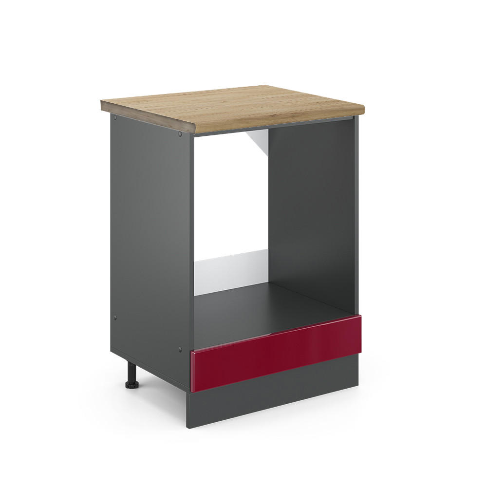 HERDUMBAUSCHRANK R-Line Bordeaux Hochglanz 60 cm, AP Eiche - Bordeaux/Anthrazit, Holzwerkstoff (60/81.6/60cm) - Vicco