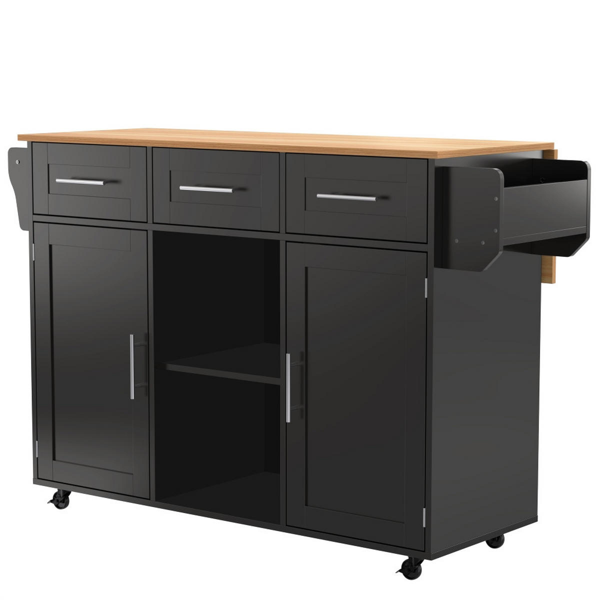 KÜCHENINSEL mit klappbarer Arbeitsplatte, rollbar, Schwarz-Holzoptik, 139/46/91,5 cm - Schwarz, Kunststoff (46/91.5/139cm) - Rolipo