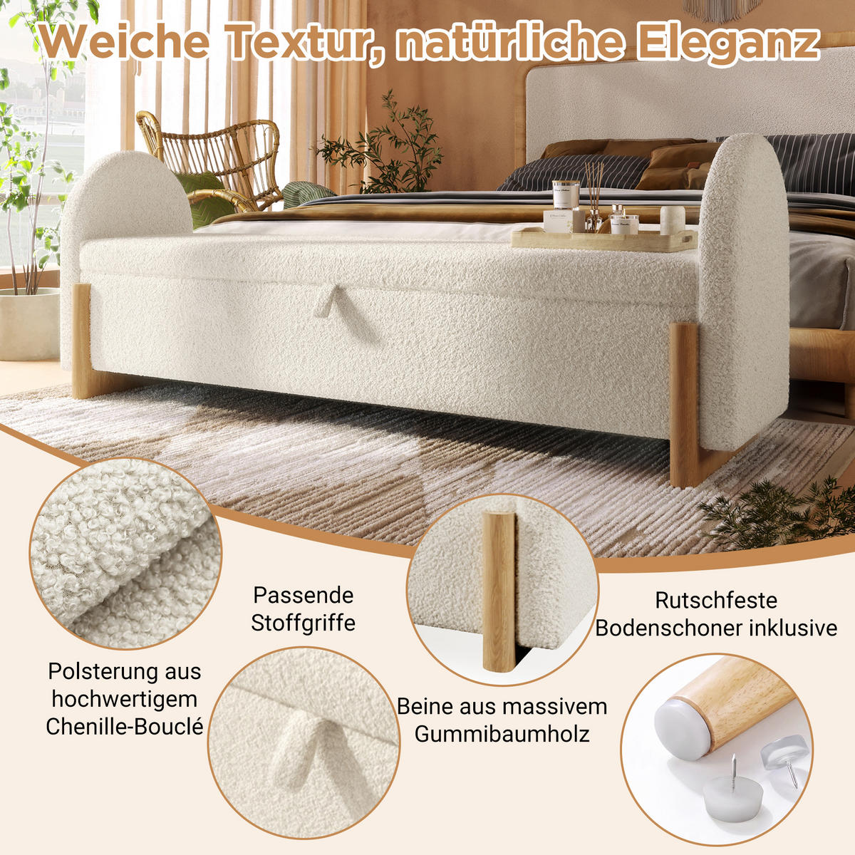 BETTBANK 106x47x61 cm Weiß mit Stauraum - Weiß, Holz (106/61/47cm) - FLIEKS