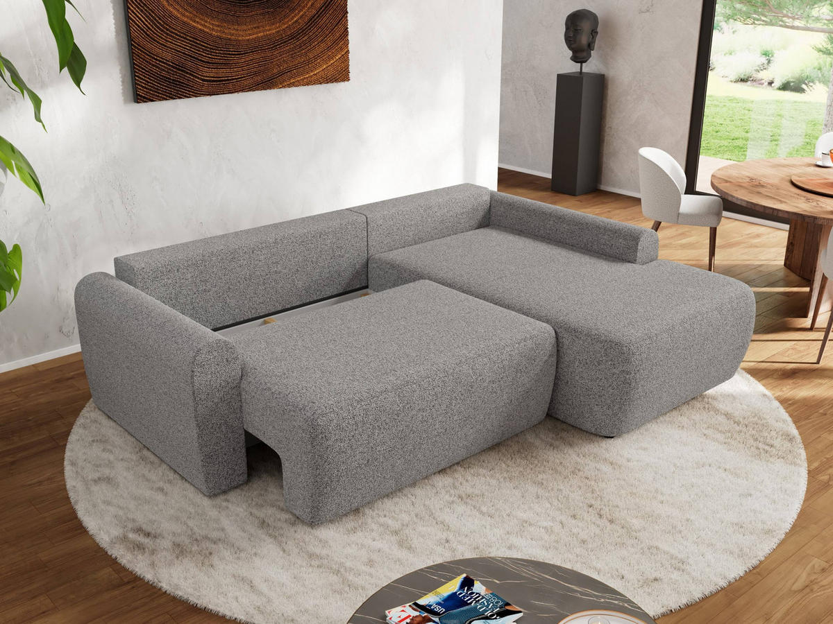 ECKSCHLAFSOFA CUBO L Hellgrau Struktur - rechts - Hellgrau/Schwarz, Kunststoff/Textil (187/273cm) - MKS