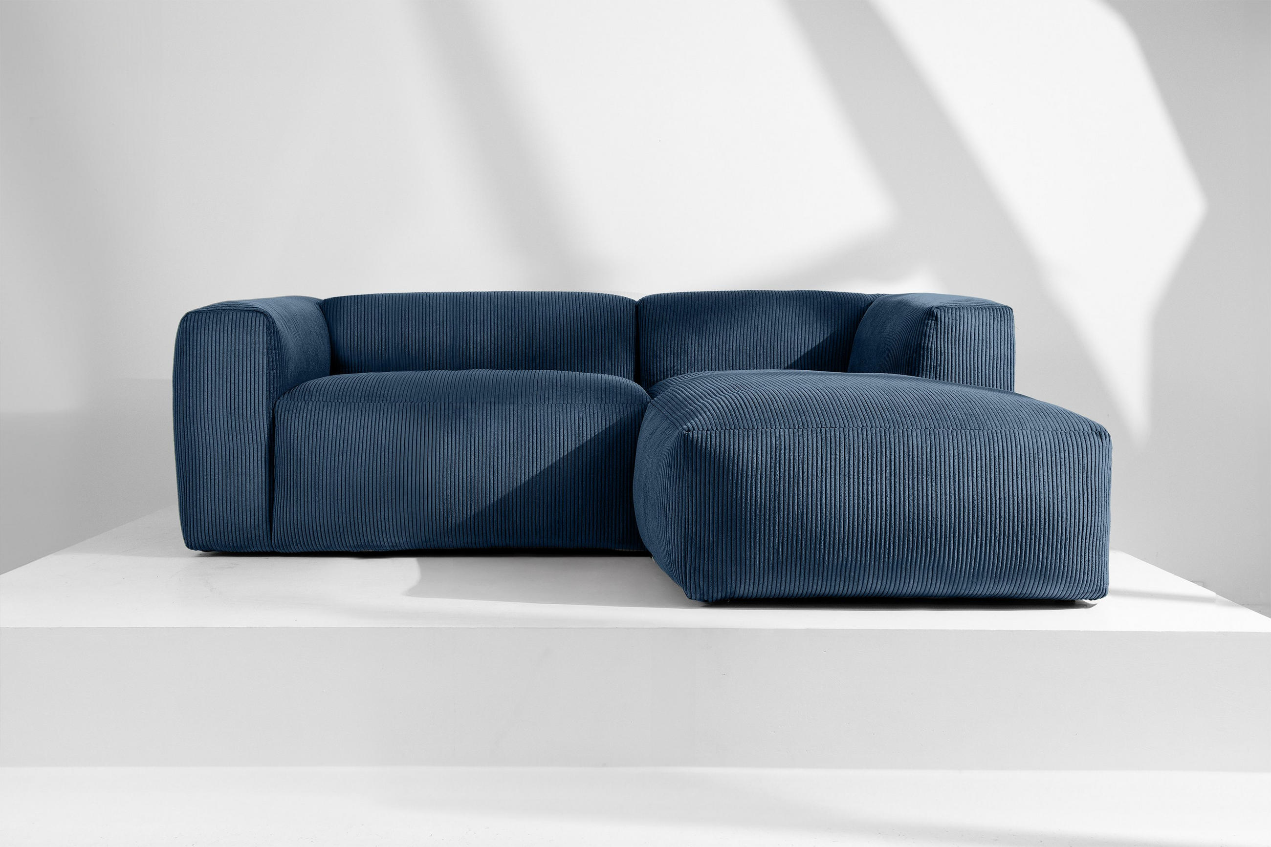 ECKMODULSOFA-RECHTS BUFFO 3/4 Sitzer mit extrem weicher Sitzfläche, Kordstoff, marineblau - Blau/Grün, Textil (237/180cm) - KONSIMO®