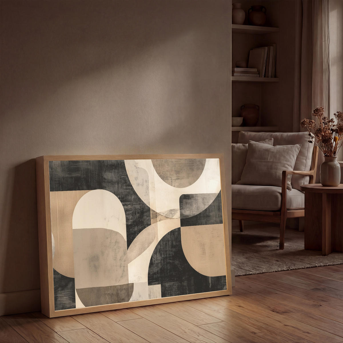 NÁSTĚNNÁ LAMPA S AKUMULÁTOREM Abstraktní - Tvary - Moderní - Béžová 100x70 cm - šedá, kompozitní dřevo (100/70/8cm) - OnlyWow