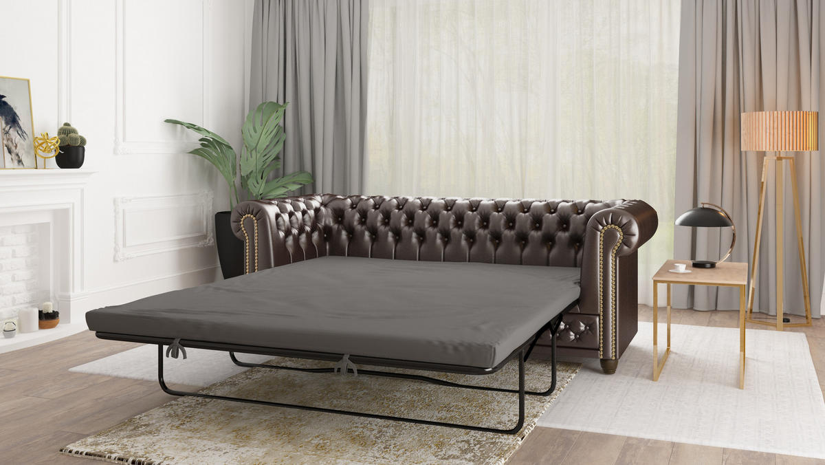 SITZGARNITUR 3+2+1 mit Schlaffunktion Chesterfield Morin Braun Vegan Leder - Braun, Buchenholz/Textil (203/72/86cm) - S-Style Möbel