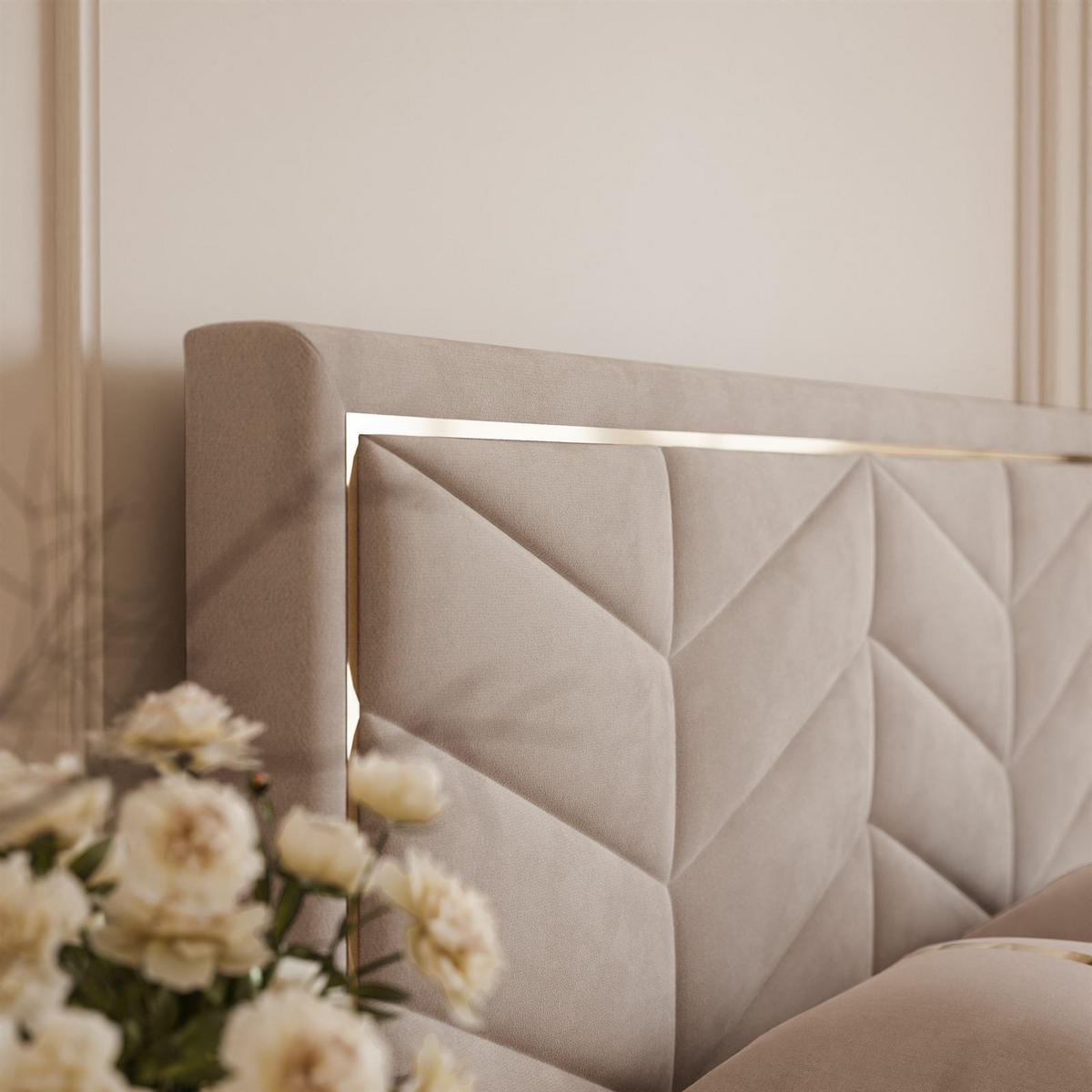 POLSTERBETT AURORA 120x200 mit Bettkasten French Velvet 687 - Beige, Textil (120/200cm) - Lookway