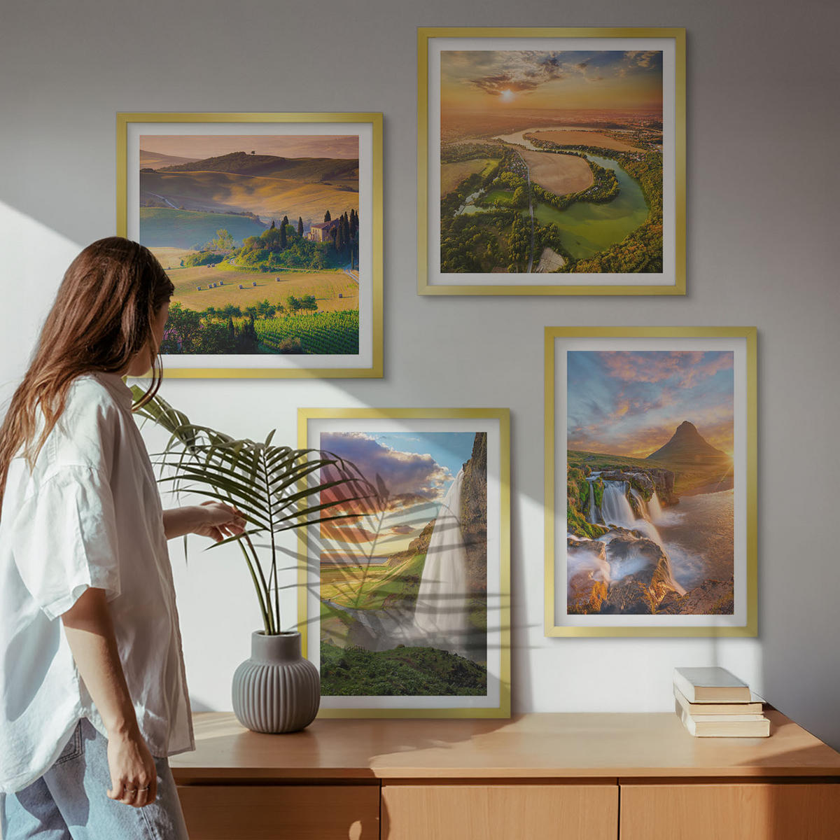 BILDER SET 4er Set - 50x50 cm & 40x60 cm Goldrahmen - Italienische Sonnenuntergänge - Goldfarben, Kunststoff (50/50cm) - TULUP