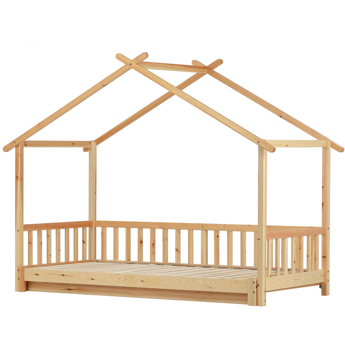 KREVET 200/90-200/180 cm s mogućnošću proširenja, kućicom i trostranom sigurnosnom ogradom, Prirodna - prirodne boje, drvo (90/200cm) - Redom