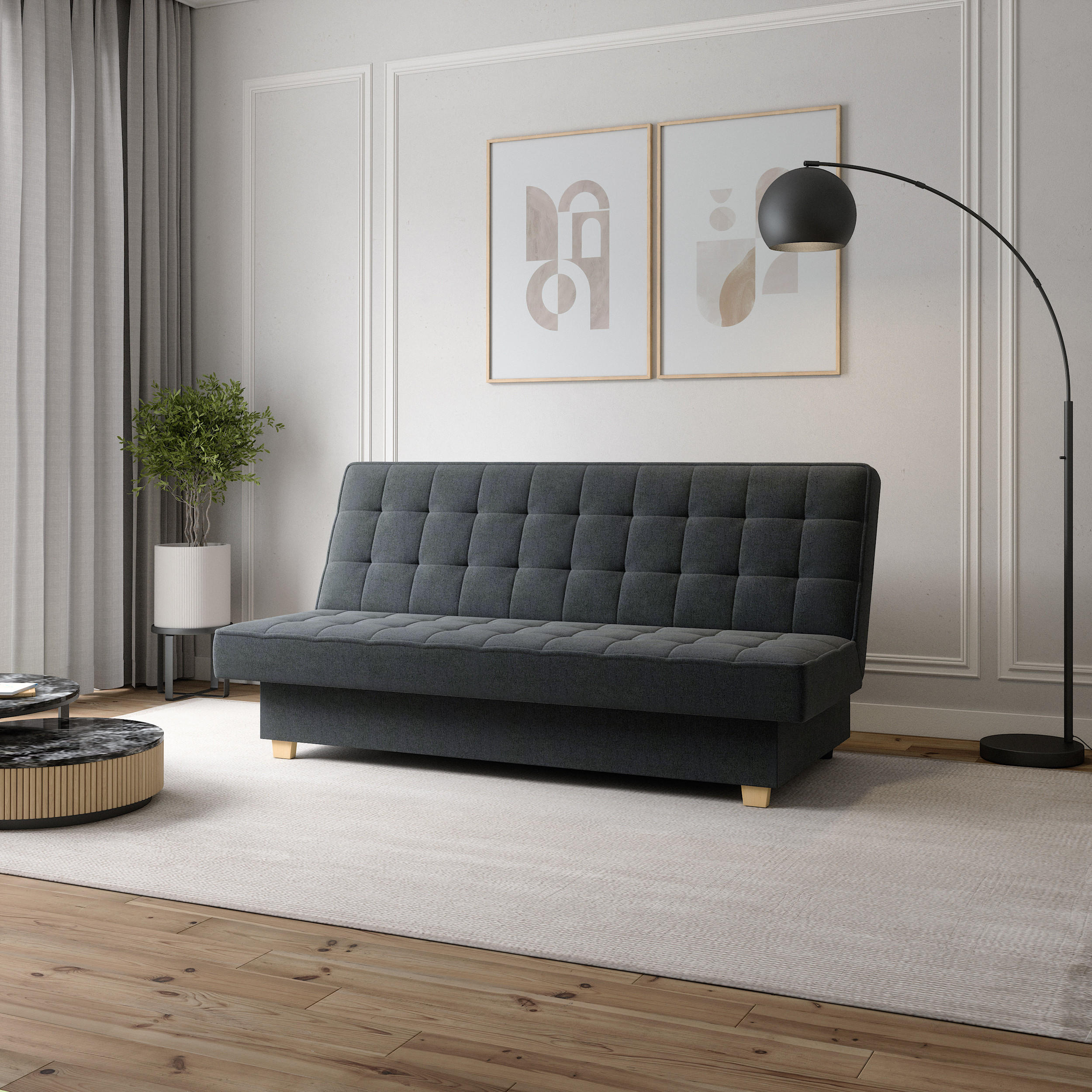 Thumbnail - Möblo Schlafsofa, Anthrazit, Holzwerkstoff, 3-Sitzer, 192x95x92 cm, Wohnzimmer, Sofas & Couches, Schlafsofas