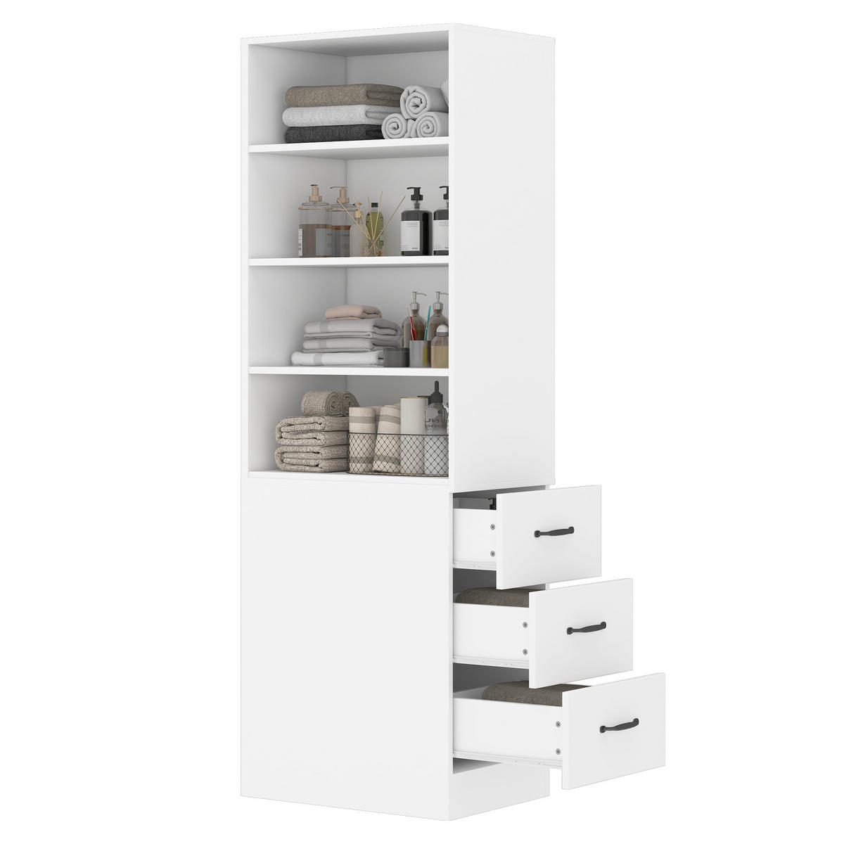 BÜCHERREGAL 180cm schmal Schubladen verstellbar modern - Weiß, Holzwerkstoff (60/180/38cm) - FLIEKS