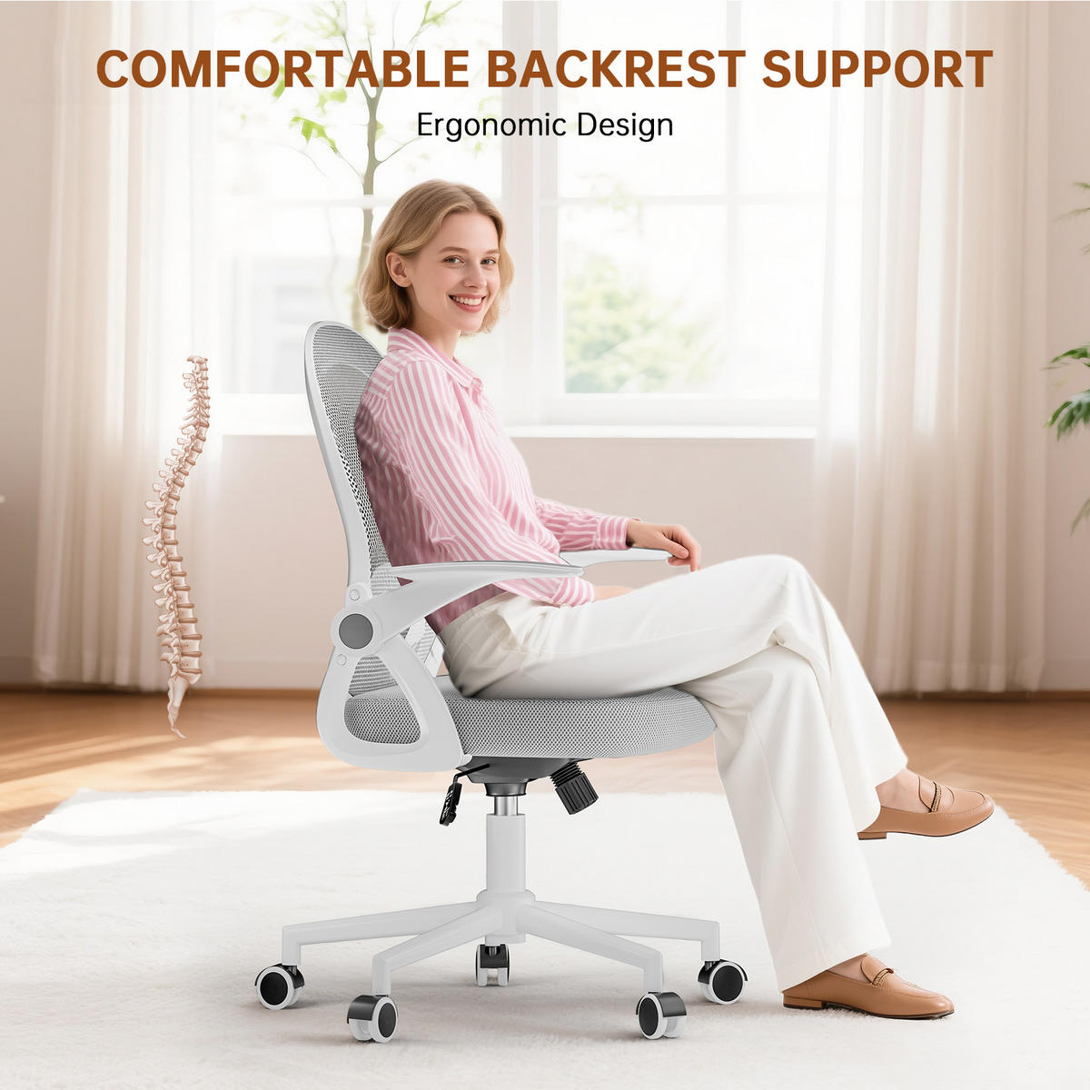 BÜROSTUHL Weiß-Grau ergonomisch mit Mesh Rückenlehne - Grau, Metall (25/53/56cm) - Rattrix