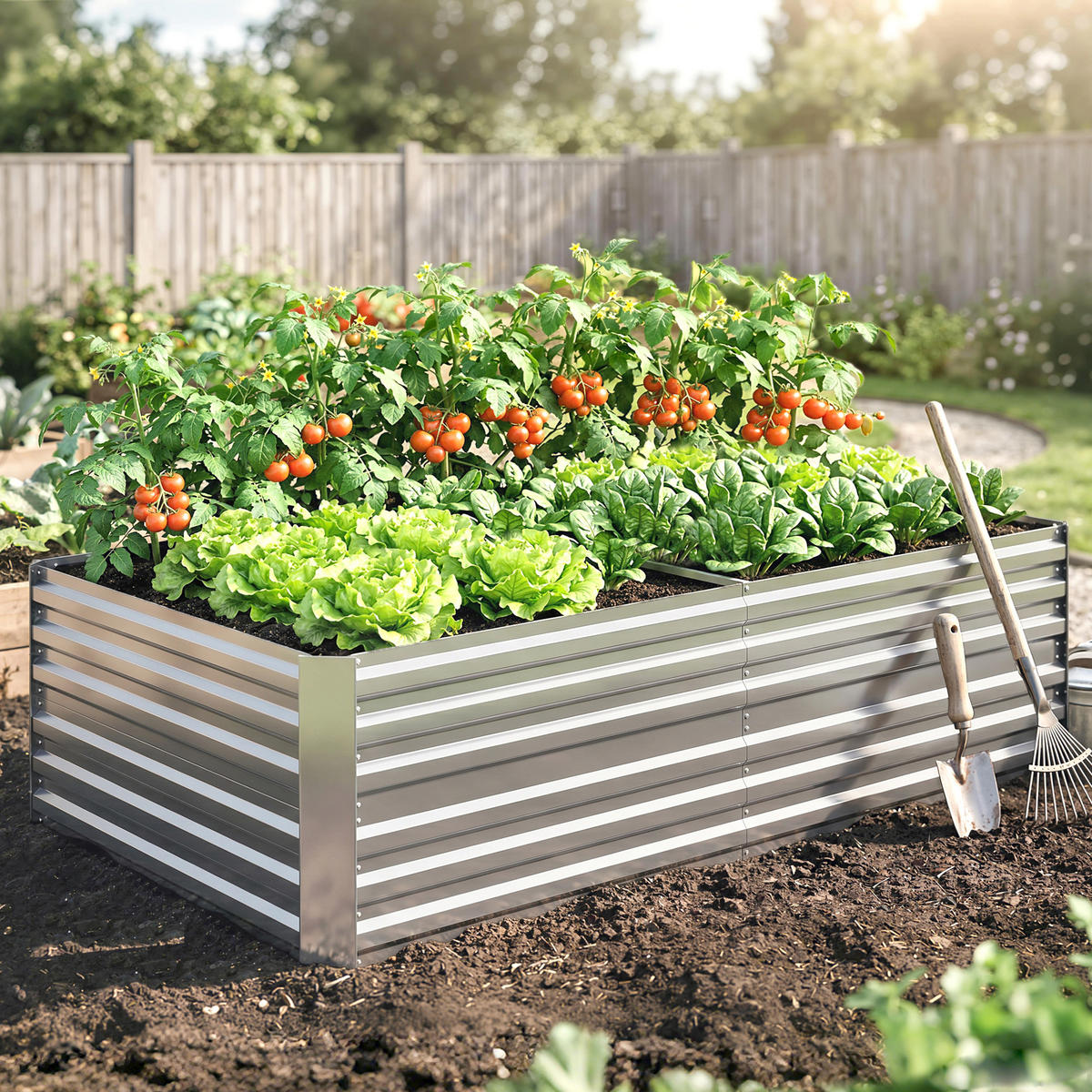 HOCHBEET Grau aus galvanisiertem Stahl mit Verstärkungsstreben 180/90/59 cm - Silberfarben, Metall (180/59/90cm) - PANGIVO