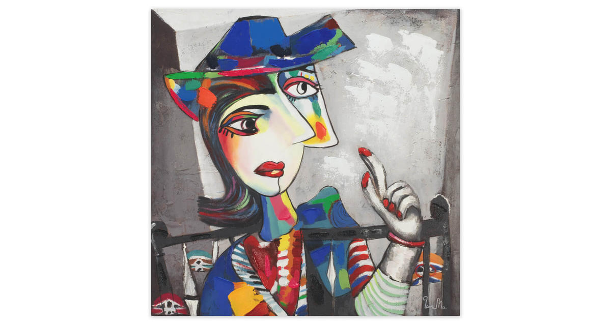 RUČNE MAĽOVANÝ AKRYLOVÝ OBRAZ 80/80 cm, sivý, figurálny motív - sivá, drevo/textil (80/80cm) - KUNSTLOFT