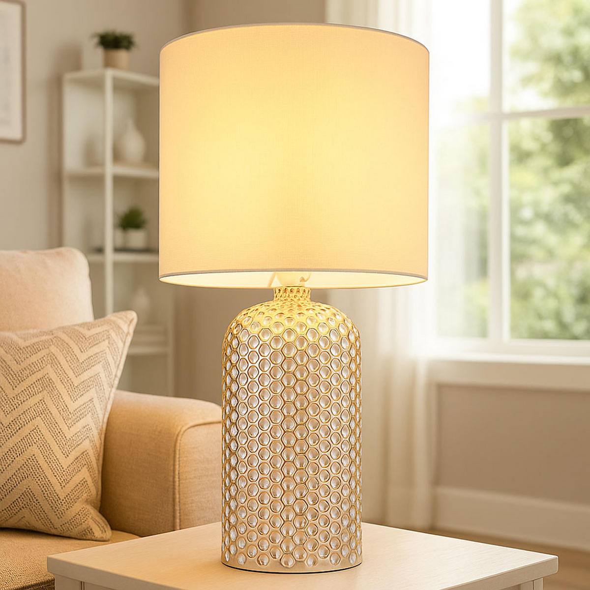 TISCHLEUCHTE SOFIA Champagner Textil Glas - Champagner, Glas (26.5/26.5/50cm) - Globo Lighting