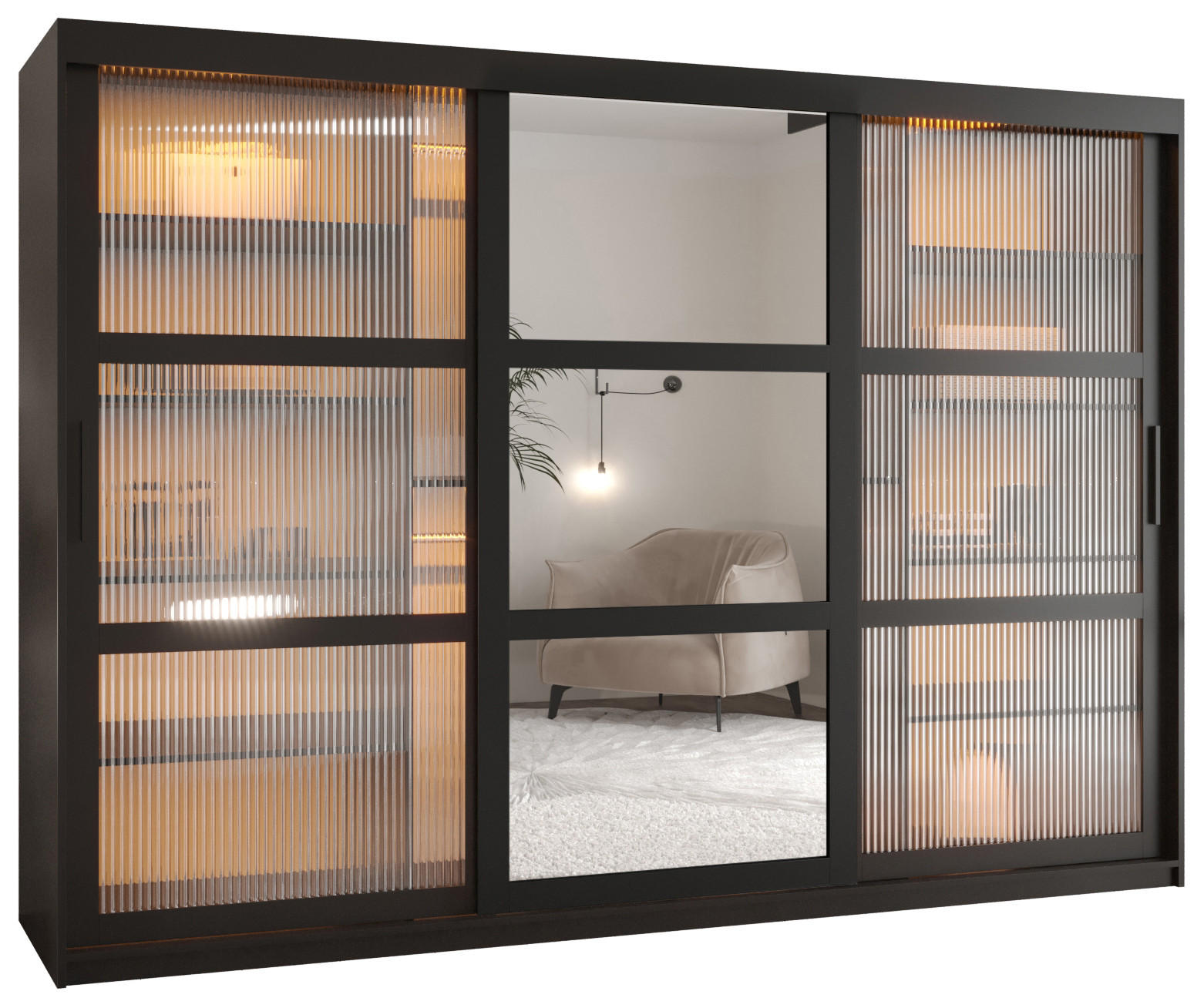 SCHWEBETÜRENSCHRANK 200/250/62 3-türig - Schwarz, Holz/Kunststoff (250/200/62cm) - Abiks Möbel