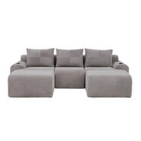 WOHNLANDSCHAFT Cord Hellgrau mit 2 Hocker, Cupholder und Aufbewahrungstasche - Hellgrau, Textil (268/80/174cm) - WISHDOR