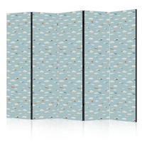 PARAVENT Akustik 5-tlg 225x172 cm Flugzeuge Wolken - Blau, Holz/Textil (225/172/3cm) - Muralo