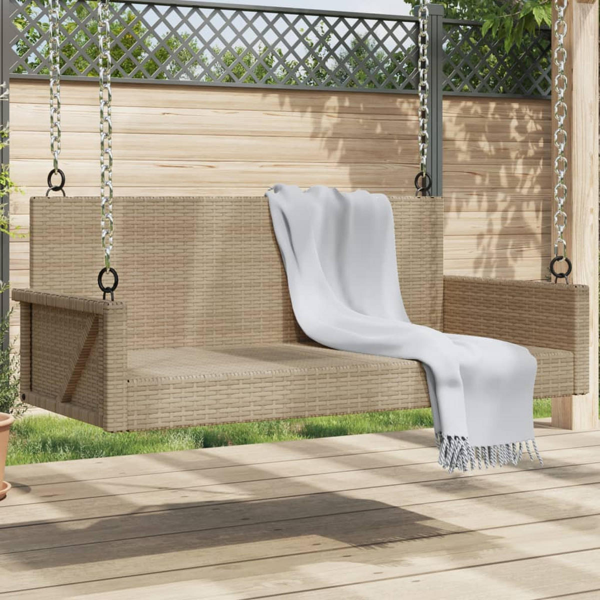 HÄNGEBANK Beige 119x56x48 cm Poly Rattan - Beige, Kunststoff (119/48/56cm) - furnicato